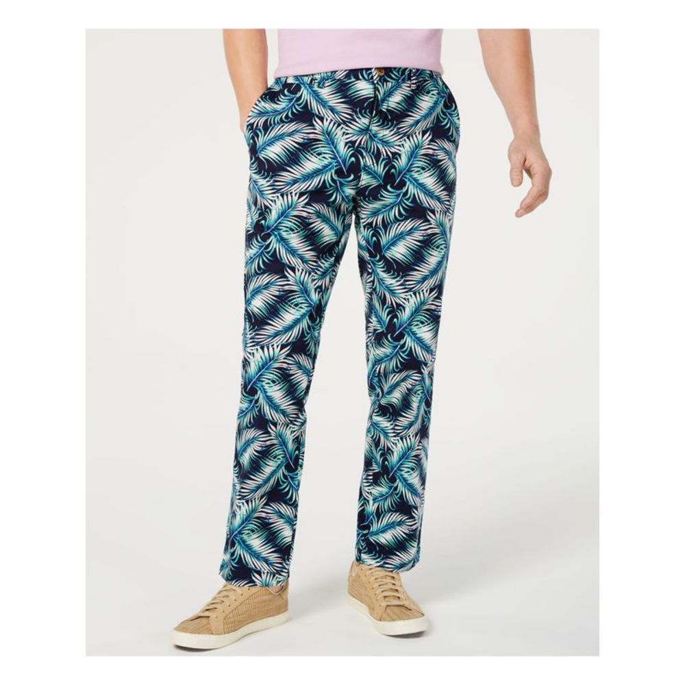 CLUBROOM Mens Navy Printed Regular Fit Stretch Chino Pants 38W/ 30L